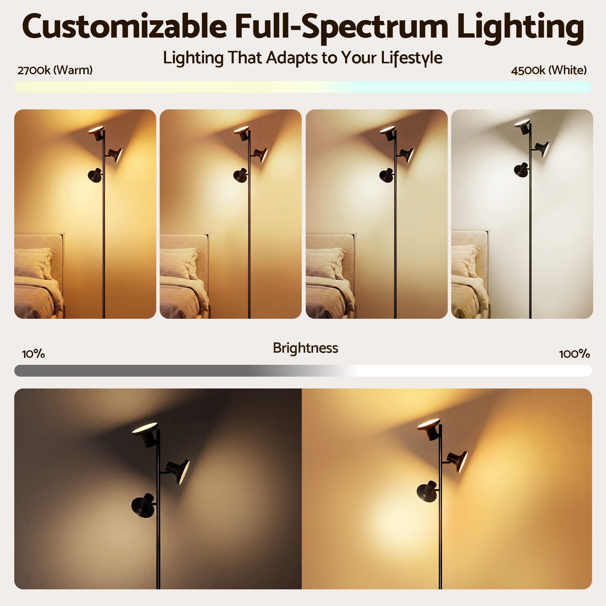 Artiss RGB Floor Lamp LED with 3 Swivel Lights Colour Changing Lamp with Remote Stepless Dimmable