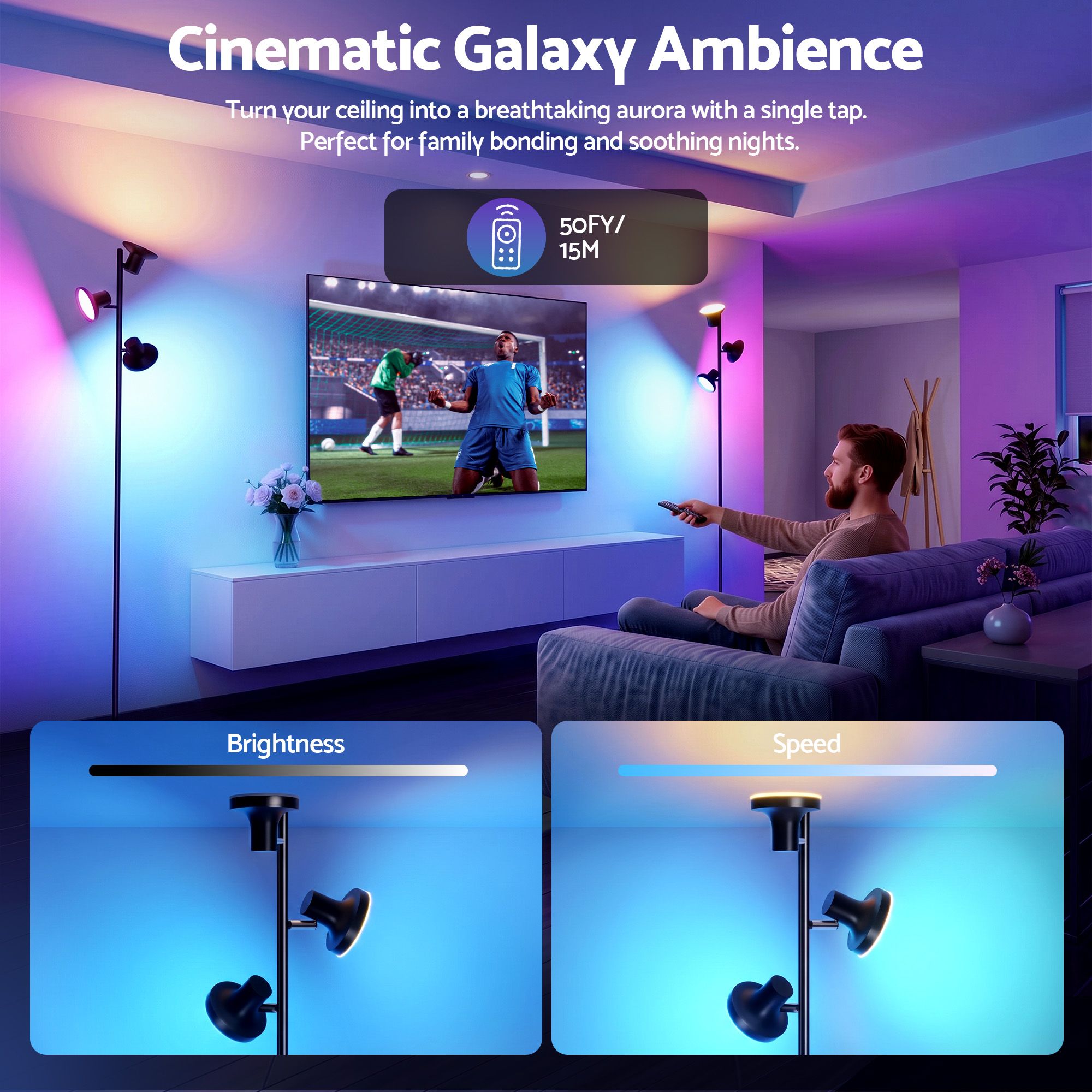 Artiss RGB Floor Lamp LED with 3 Swivel Lights Colour Changing Lamp with Remote Stepless Dimmable