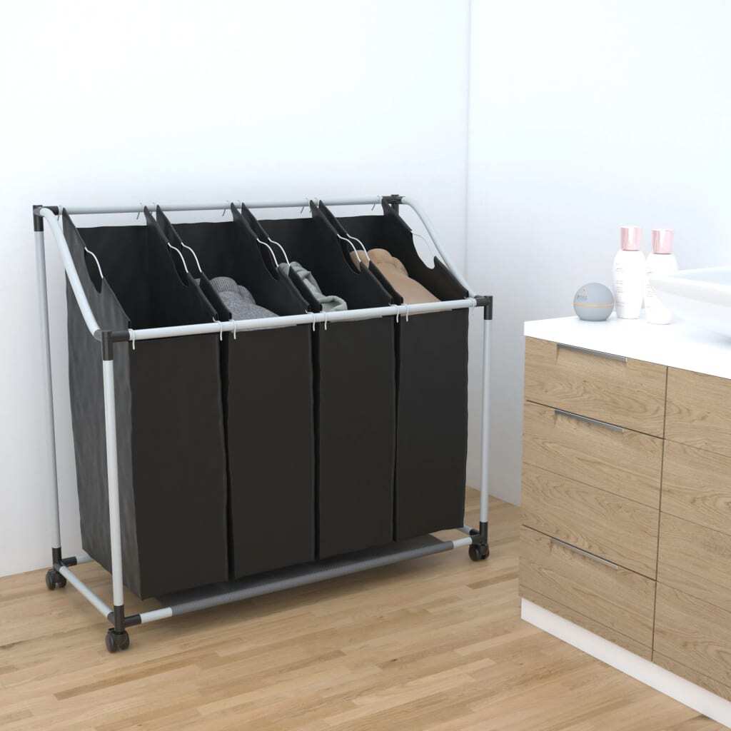 Laundry Sorter With Wheels 4 Compartment Hamper Portable Dirty Clothes Basket