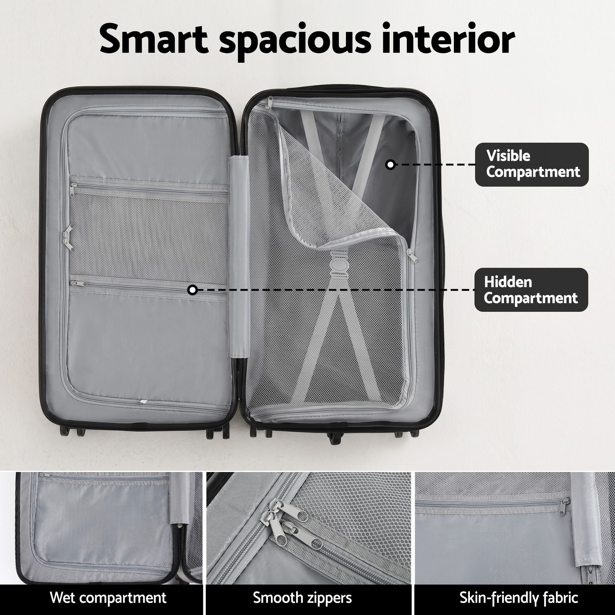 Wanderlite 28 Inch Trunk Luggage Suitcase 5 Wheels TSA Type-C Smoky White