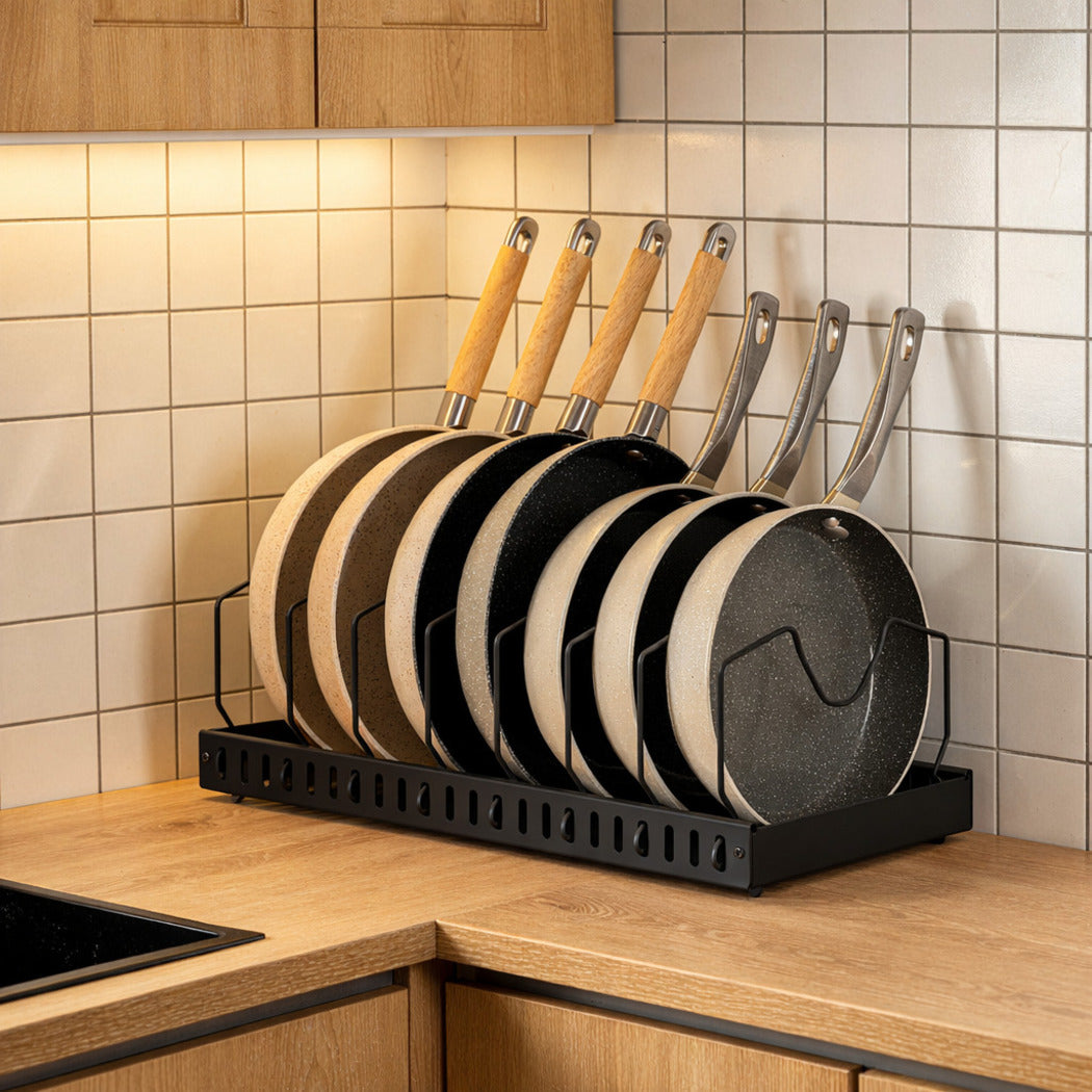 Toque Pots and Pans Organiser Saucepan Holder Storage Pull Out Rack Holder Black-2065254301101592582