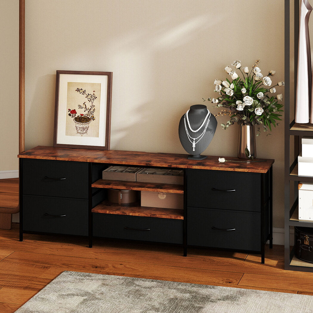 Levede TV Stand Cabinet Entertainment Unit Stand 140cm 5 Drawers Storage Shelves-2065254296026484742