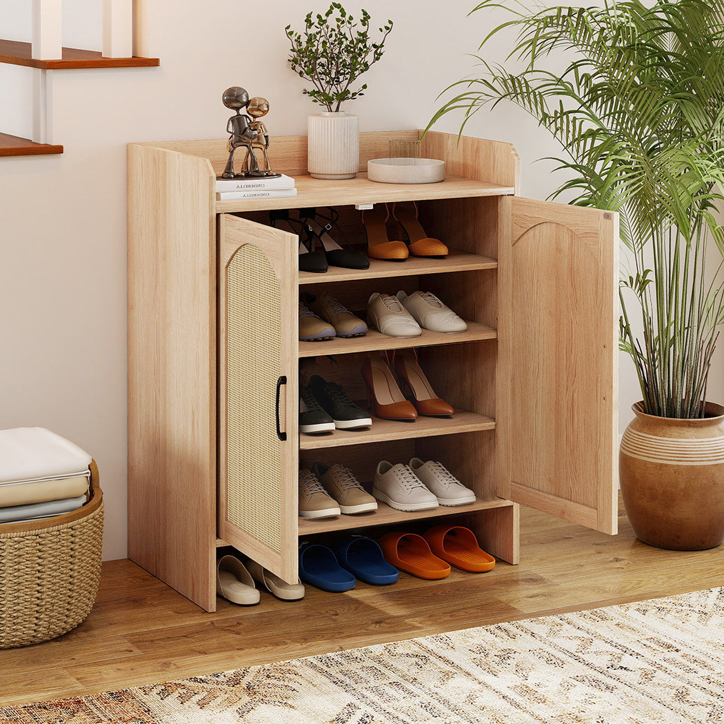 Levede 5 Tier Shoe Cabinet Wooden Double Door Storage Rack Organiser Entryway-2065254300241760262