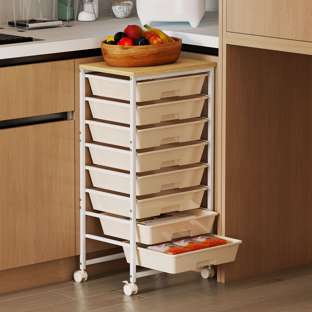 Levede 8 Drawers Storage Trolley Utility Cart Plastic Mobile Organiser Unit-2050056762198986758
