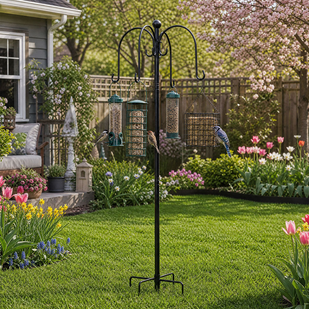 Toque Bird Feeder Pole Station Hanging Stand Adjustable 8 Hooks Outdoor 224cm-2061251870785146887