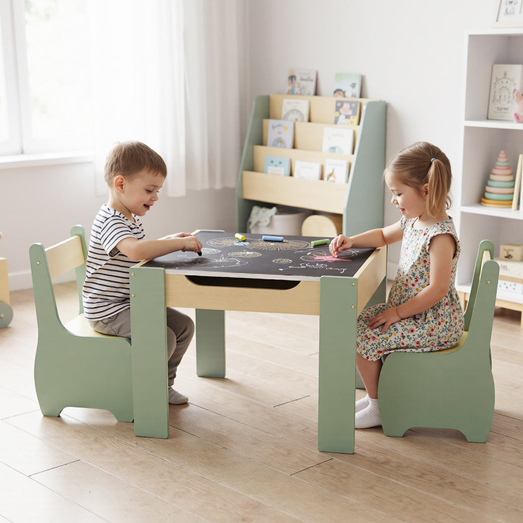 Levede Kids Table and Chairs Set 3-in-1 Chalkboard Storage Learning Dining Desk-2050056790908997639