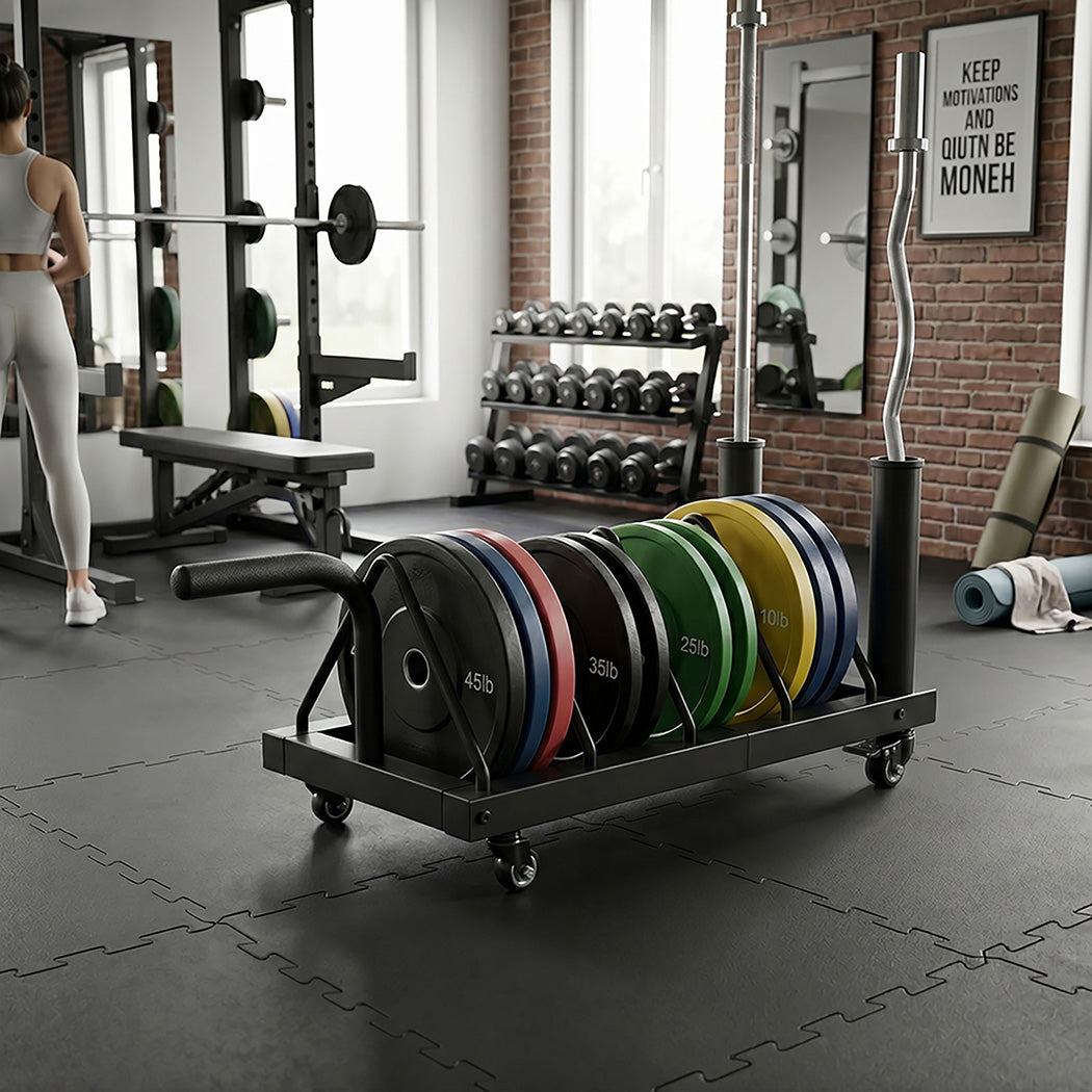 Centra Horizontal Bumper Plate Rack with Wheels Barbell Weight Storage Holder-2050059020890411015