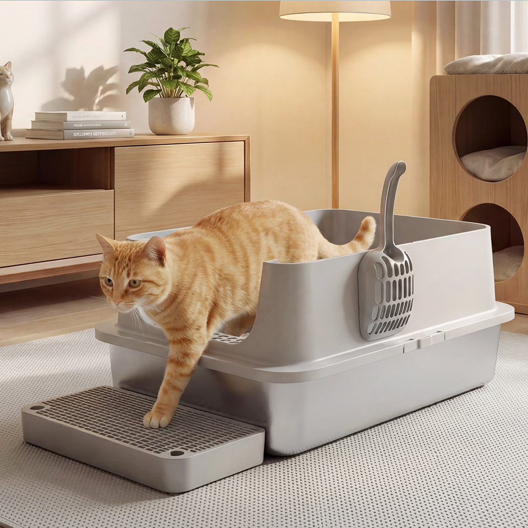 Pawz Stainless Steel Cats Litter Box Hooded High Enclosed Large Kitty Toilet-2065254295514779655