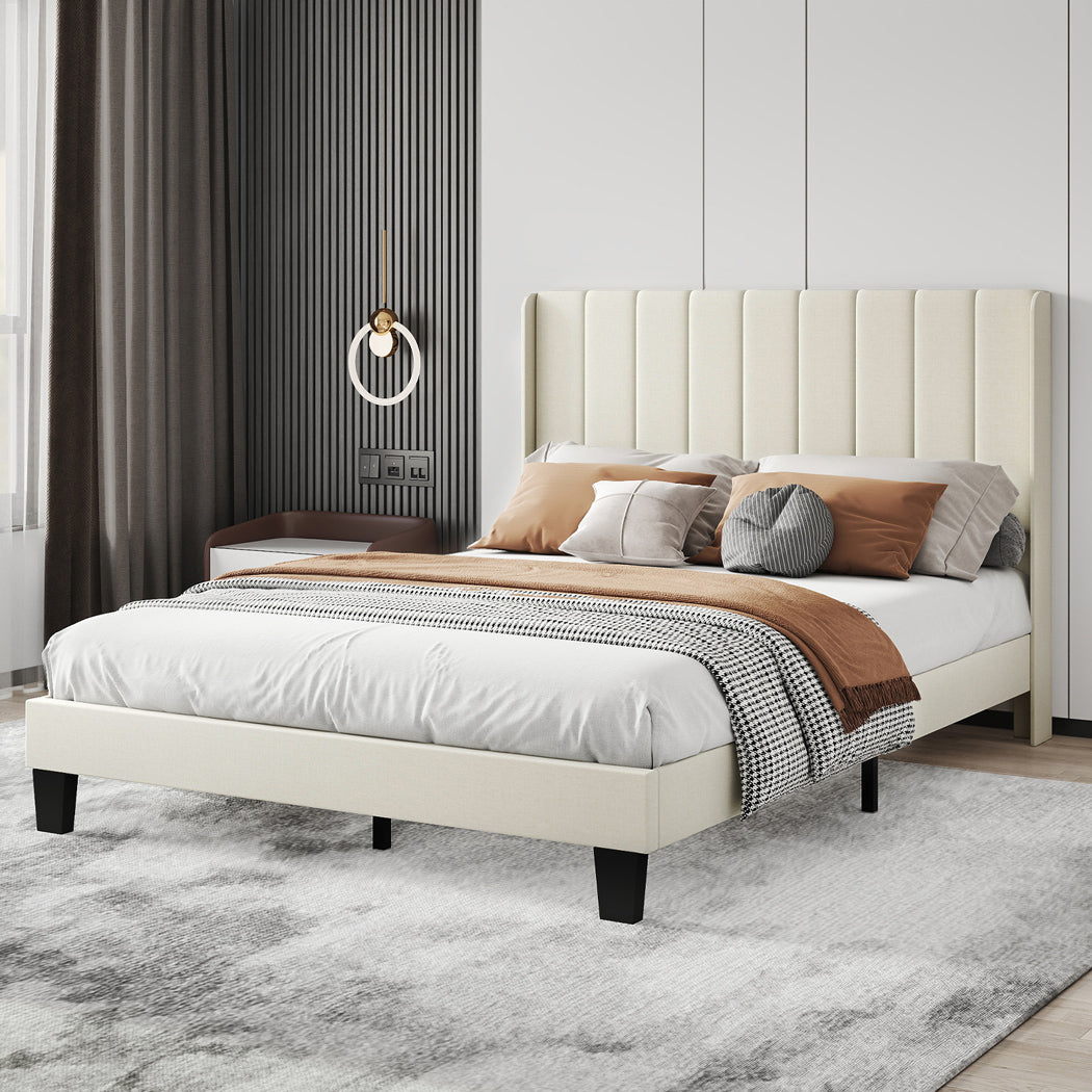 Levede Metal Wooden Bed Frame Queen Panel Plush Upholstered Mattress Platform-2065254298677284871