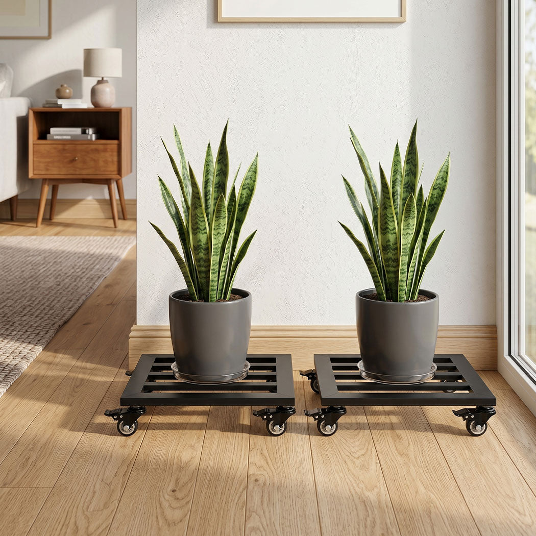 Toque Plant Pot Trolley Tray Stand Caddy with 360° Lockable Caster Wheels 2 Pcs-2061251871657562119