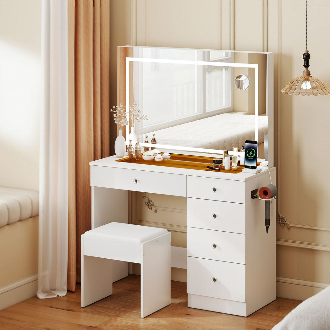 Levede Dressing Table LED Makeup Mirror Stool Set Vanity Desk 5 Storage Drawer-2065254297439965192