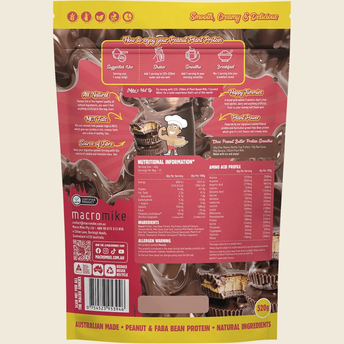 Macro Mike Peanut Plant Protein Choc Peanut Butter Cup 520g