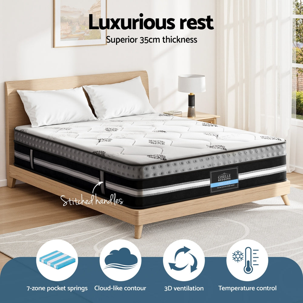 Giselle Bedding King Mattress 35cm Bed in a Box Pocket Spring Gel Memory Foam