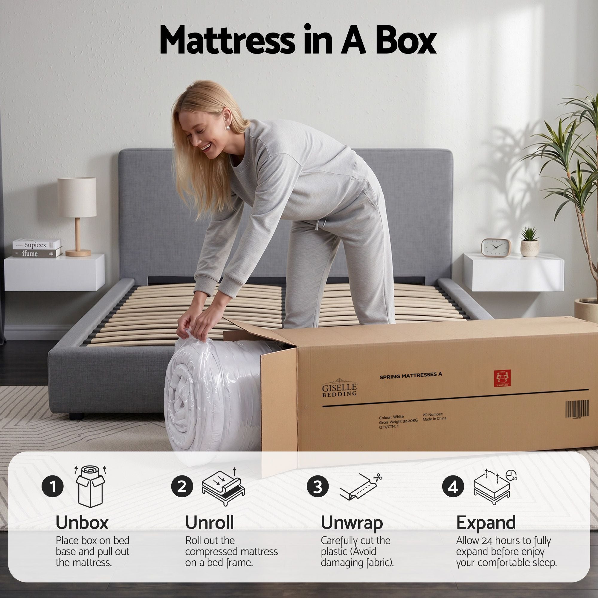 Giselle Bedding King Mattress 23cm Pocket Spring Mattress with Adjustable Firmness Reversible Foam Layer