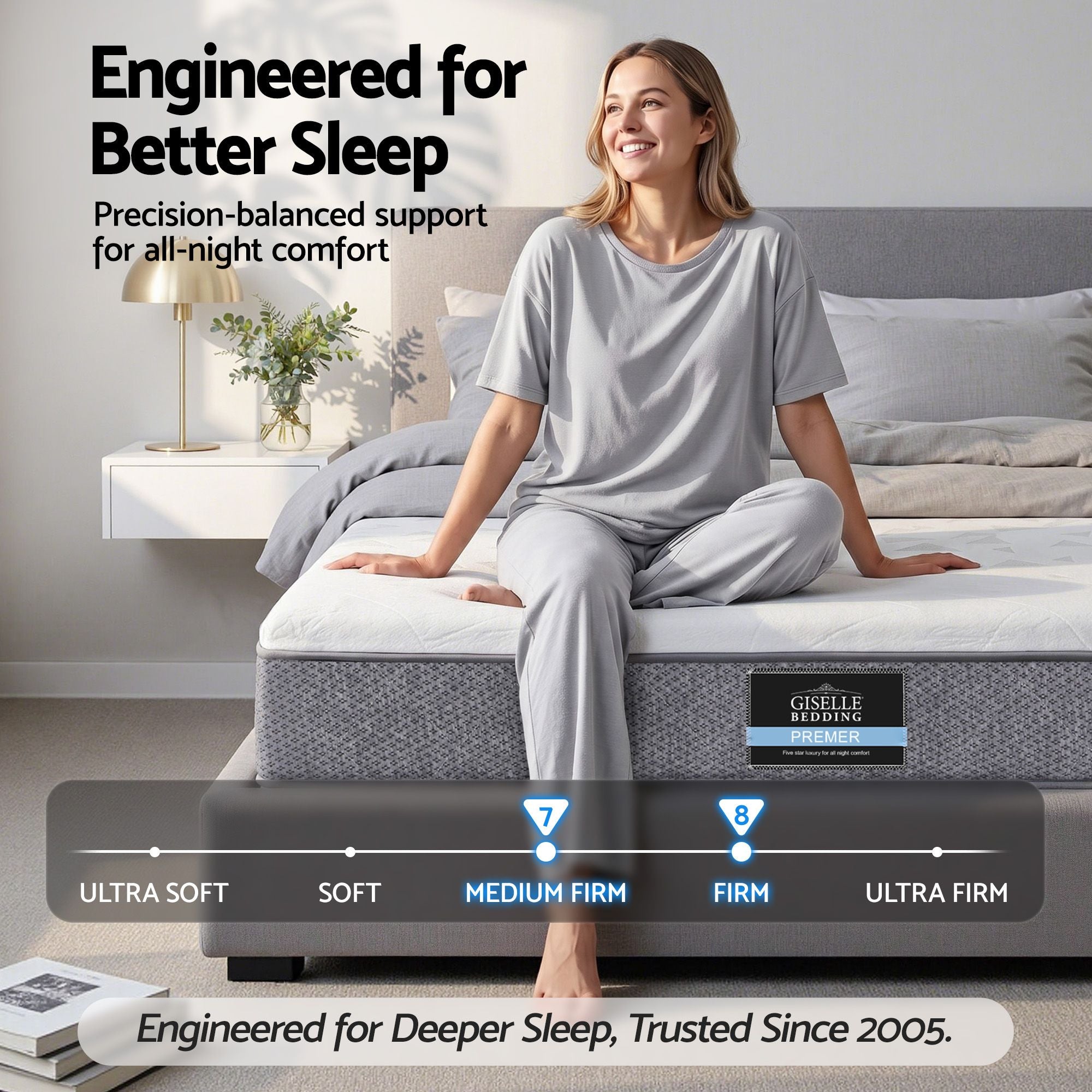 Giselle Bedding King Single Mattress 23cm Pocket Spring Mattress with Adjustable Firmness Reversible Foam Layer