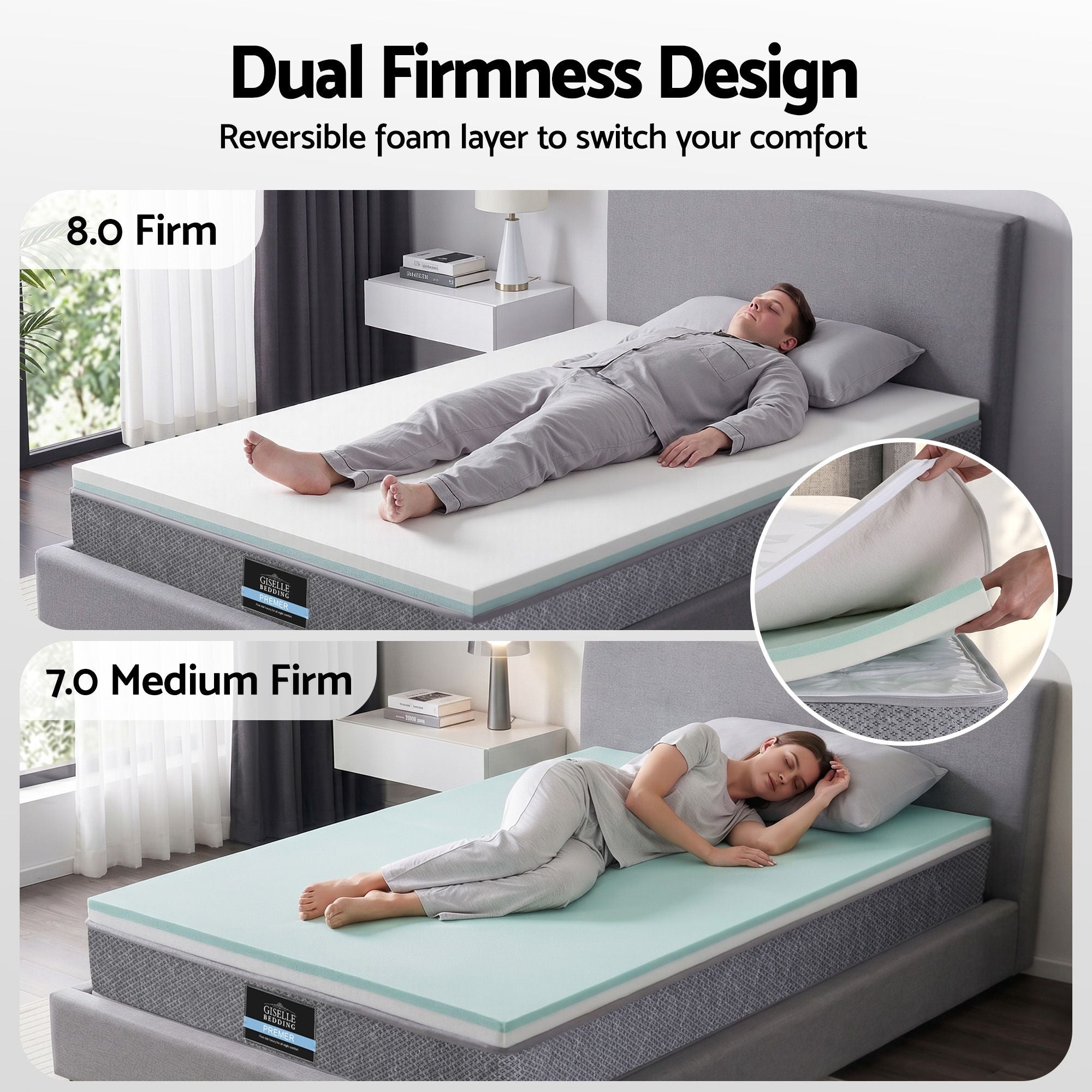 Giselle Bedding King Single Mattress 23cm Pocket Spring Mattress with Adjustable Firmness Reversible Foam Layer