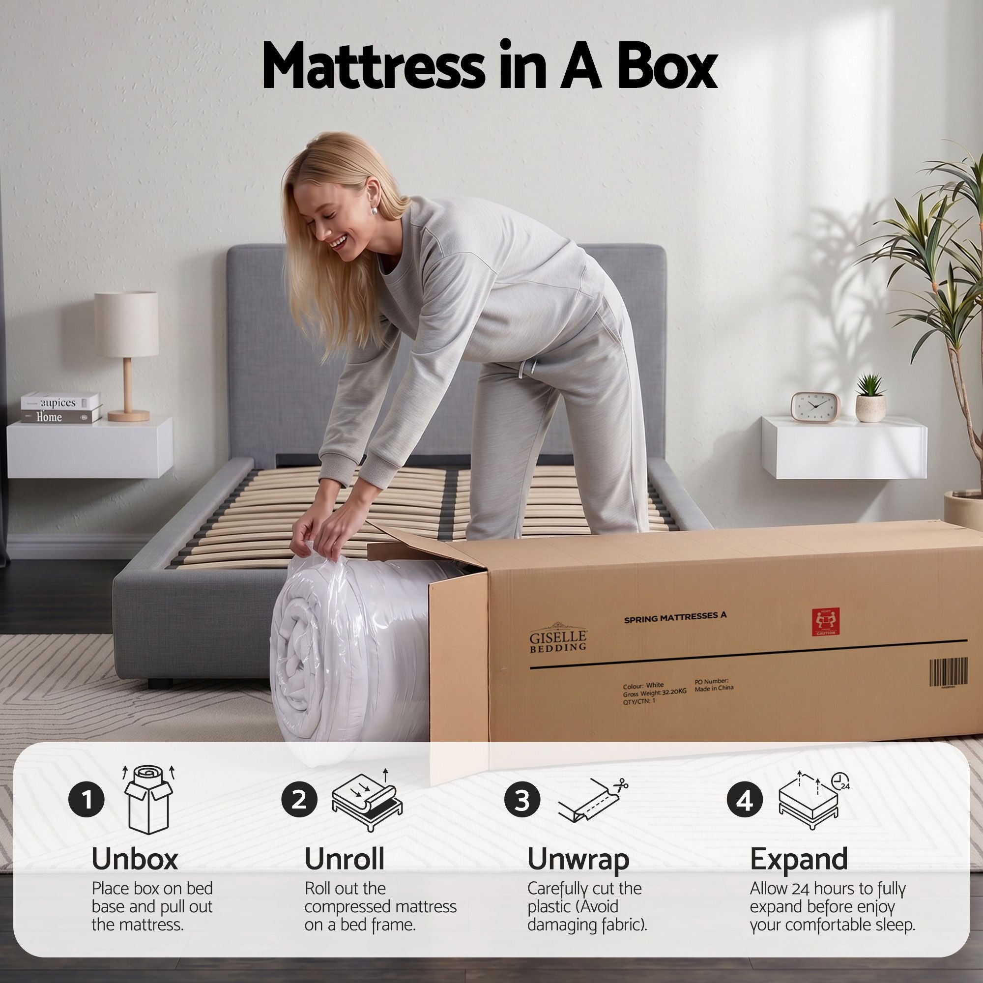 Giselle Bedding King Single Mattress 23cm Pocket Spring Mattress with Adjustable Firmness Reversible Foam Layer