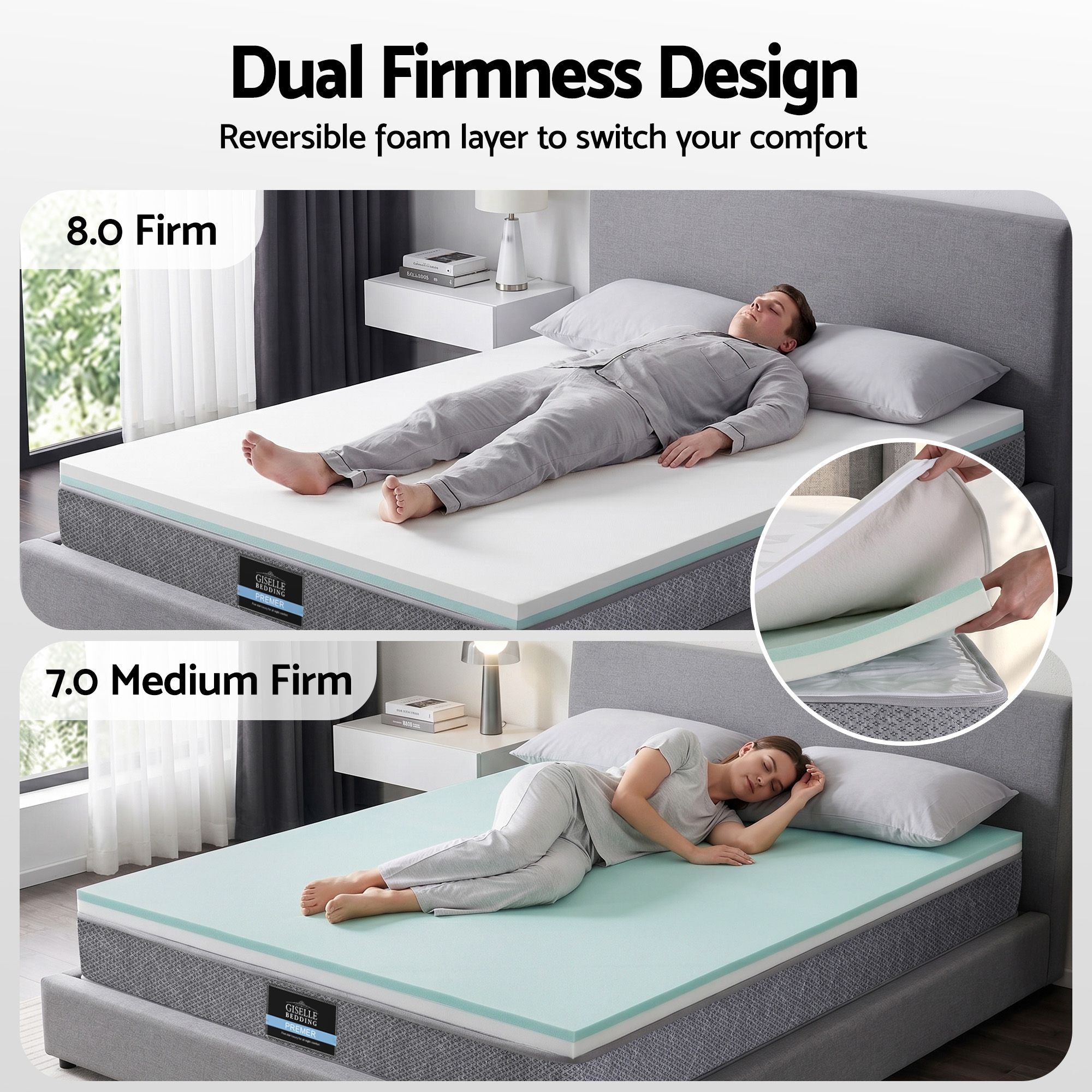Giselle Bedding Queen Mattress 23cm Pocket Spring Mattress with Adjustable Firmness Reversible Foam Layer