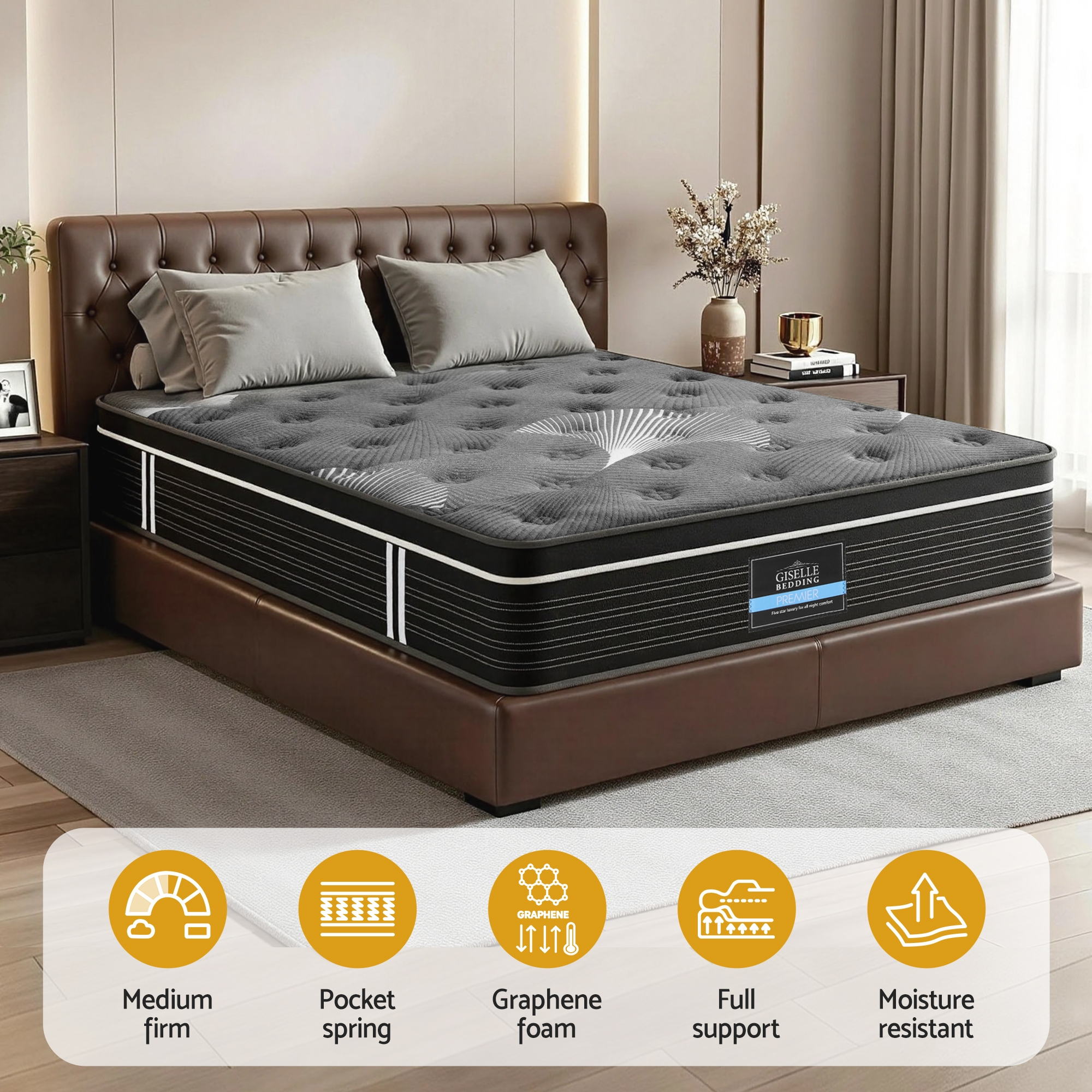 Giselle Bedding 35cm Graphene Memory Foam Medium Firm Euro Top Mattresses Double