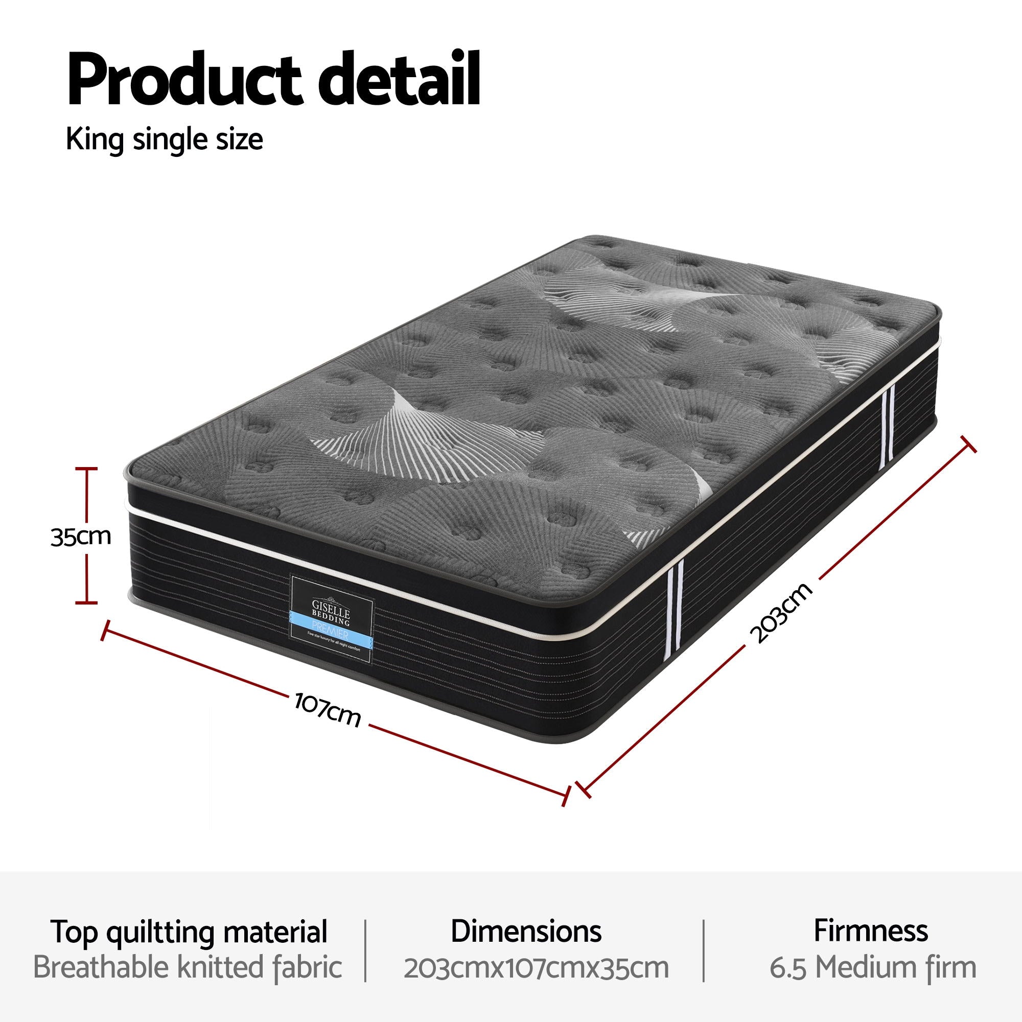 Giselle Bedding 35cm Graphene Memory Foam Medium Firm Euro Top Mattresses King Single