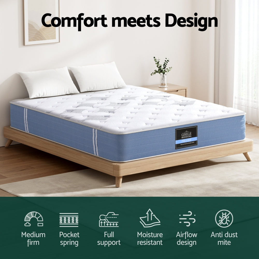 Giselle Mattress Queen Bed Pocket Spring Mattresses - 25cm