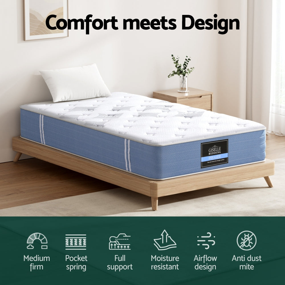 Giselle Mattress Single Bed Pocket Spring Mattresses - 25cm