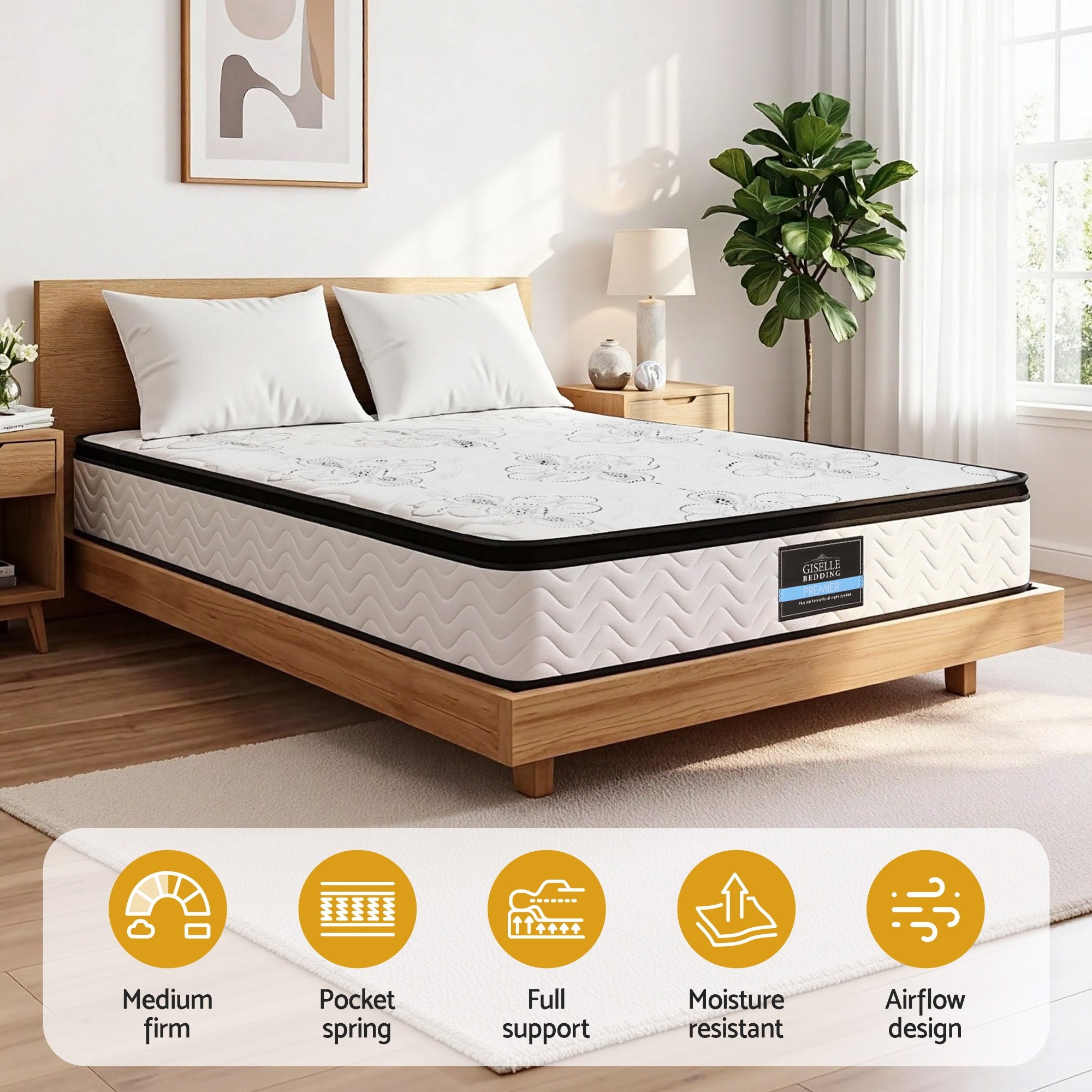 Giselle Bedding 30cm Mattress Pocket Spring Medium Firm Foam Euro Top King