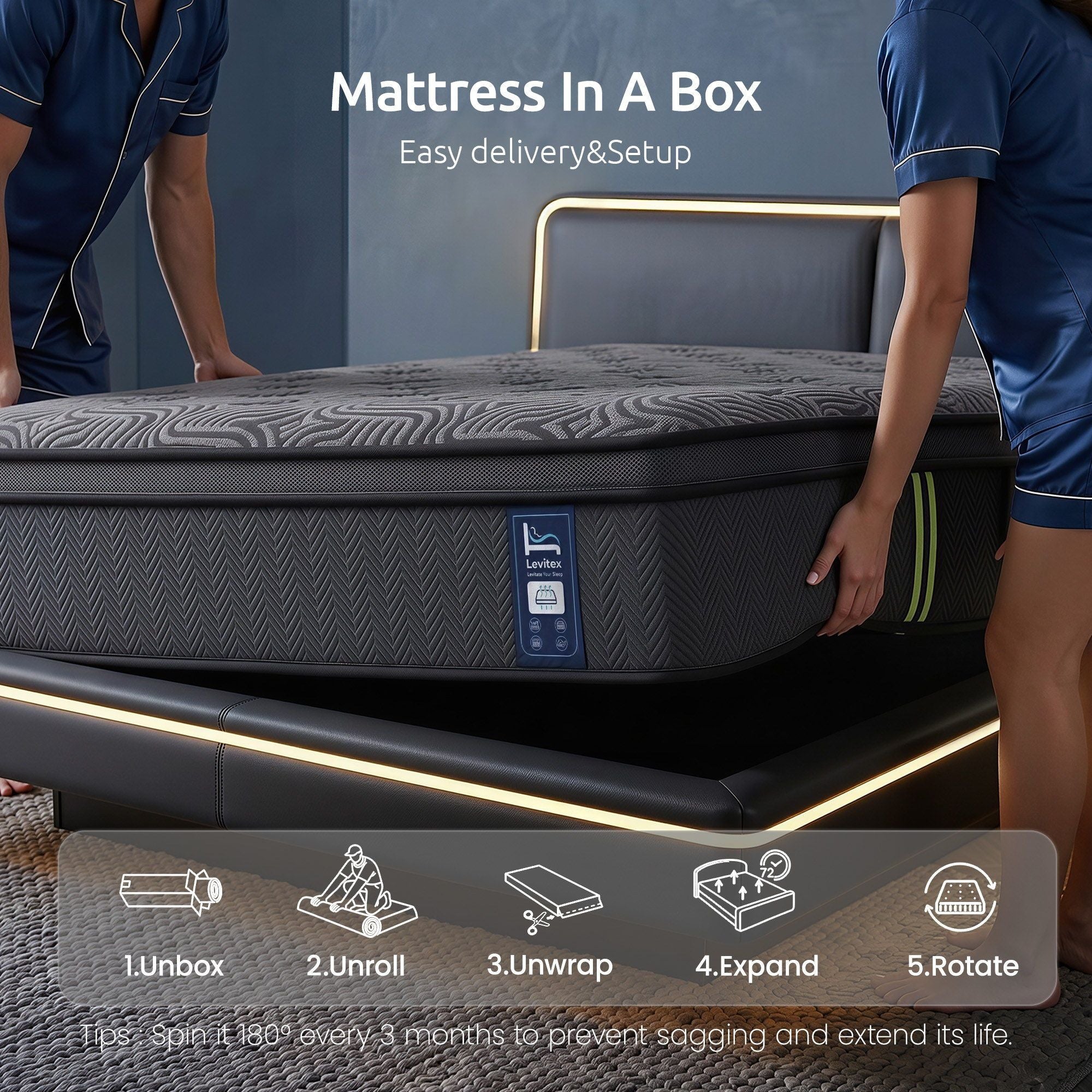 Levitex 34cm Pocket Spring Gel Memory Foam Hybrid Mattress Back Pain Double
