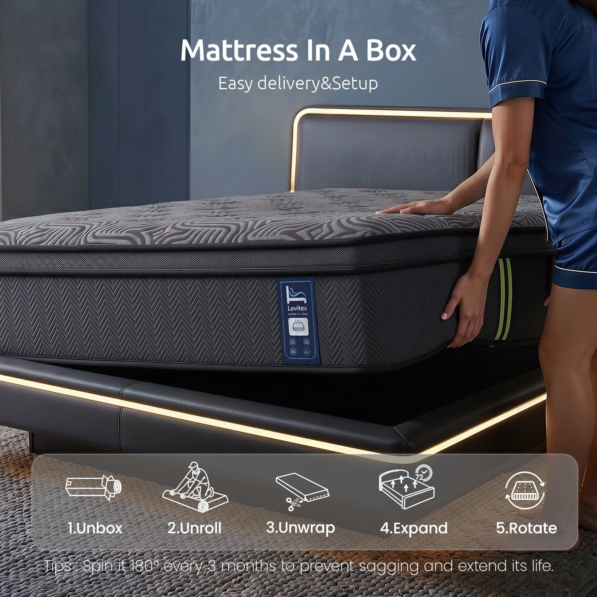 Levitex 34cm Pocket Spring Gel Memory Foam Hybrid Mattress King Single