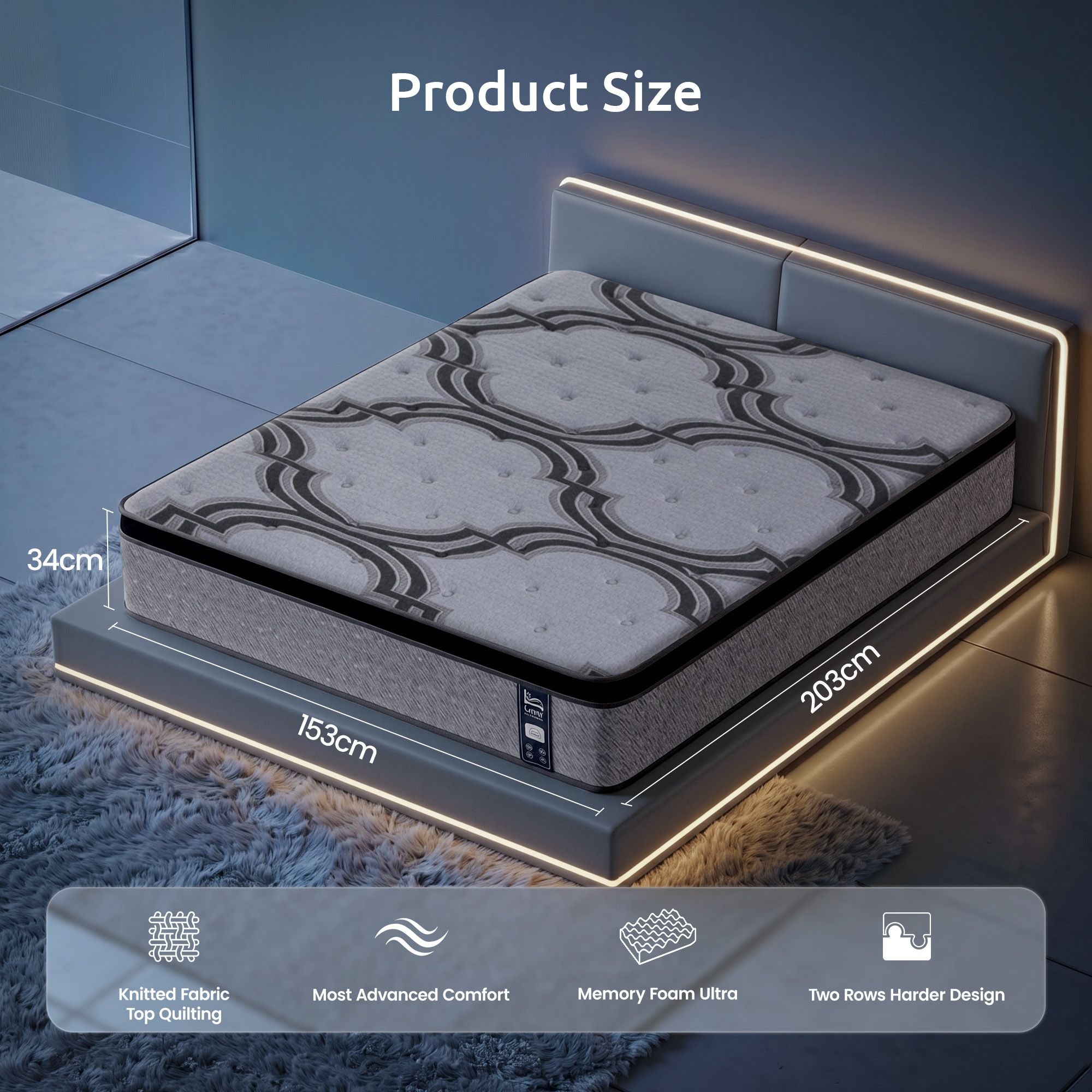 Levitex 5-Zone Pocket Spring Latex Memory Foam Hybrid Mattress Queen 34cm