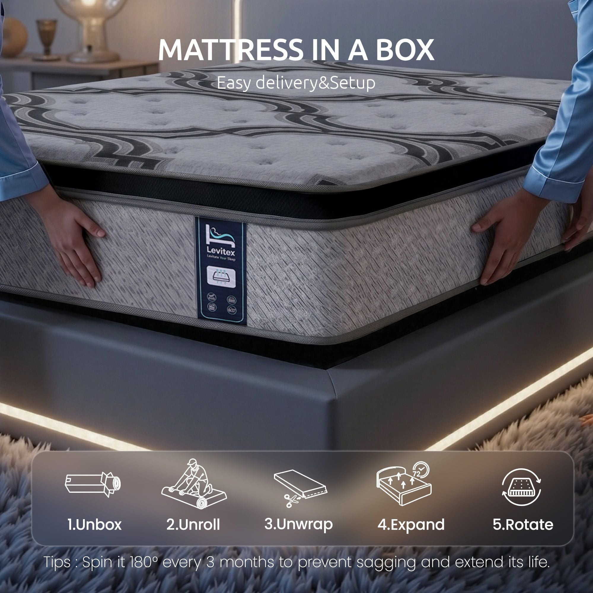 Levitex 5-Zone Pocket Spring Latex Memory Foam Hybrid Mattress Queen 34cm