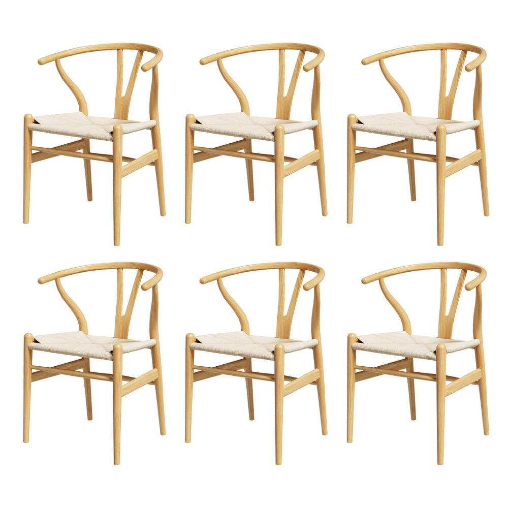 Artiss Dining Chairs Wooden Rattan Seat Wishbone Back 1 Set of 6
