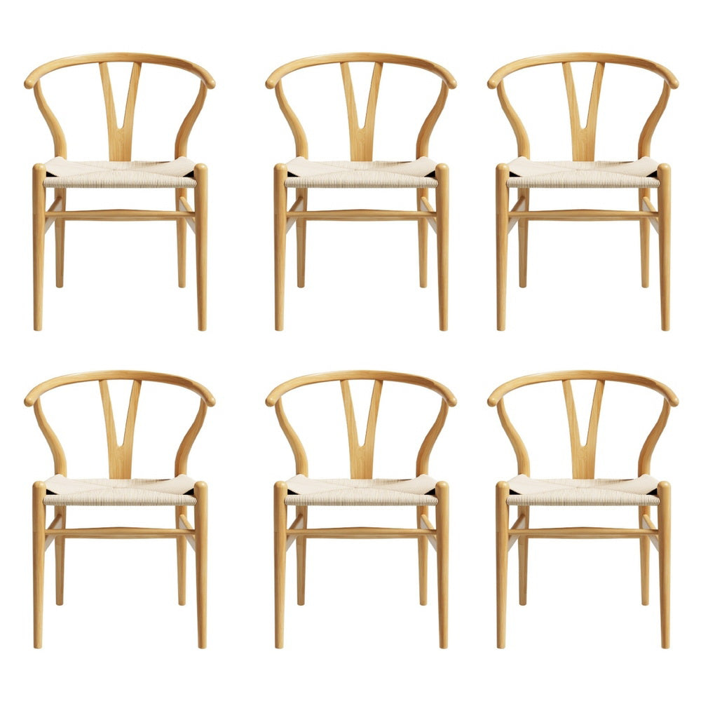 Artiss Dining Chairs Wooden Rattan Seat Wishbone Back 1 Set of 6