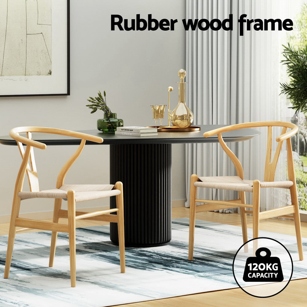 Artiss Dining Chairs Wooden Rattan Seat Wishbone Back 1 Set of 6
