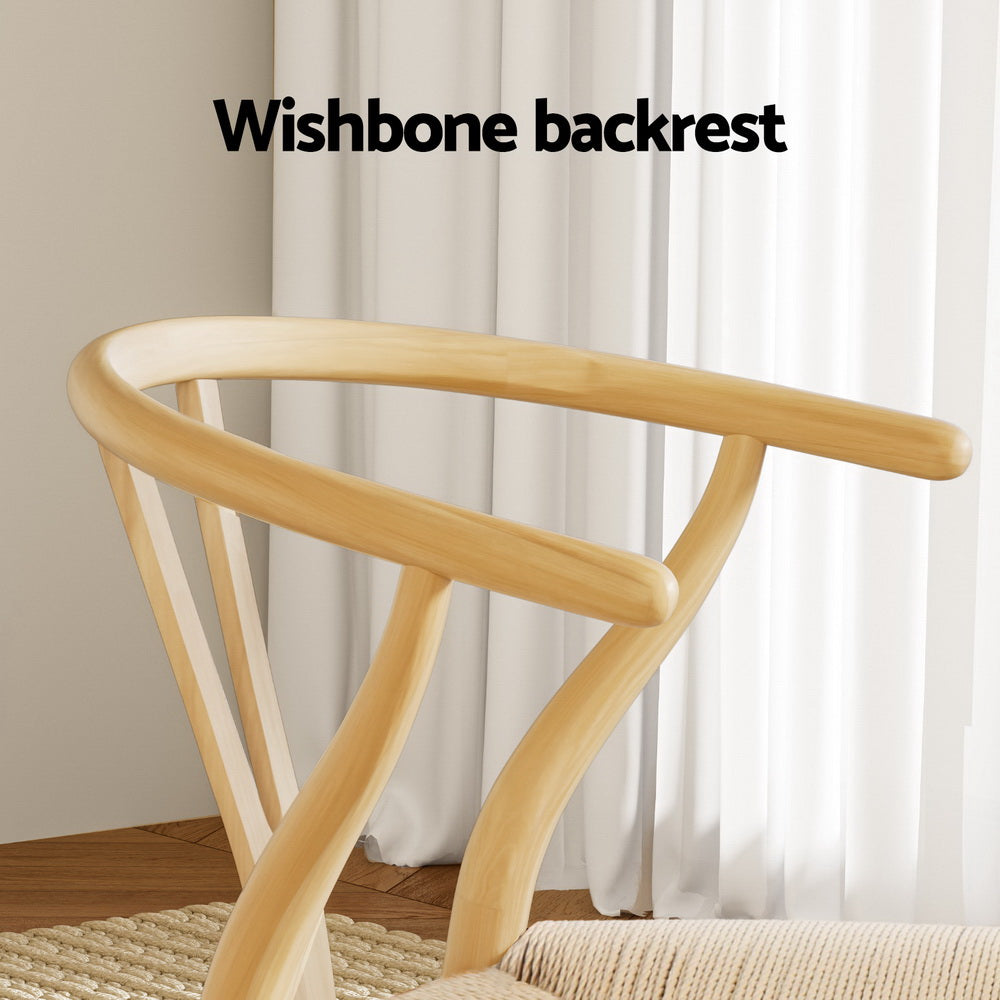 Artiss Dining Chairs Wooden Rattan Seat Wishbone Back 1 Set of 6
