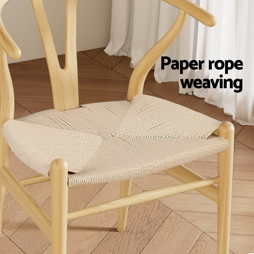 Artiss Dining Chairs Wooden Rattan Seat Wishbone Back 1 Set of 6
