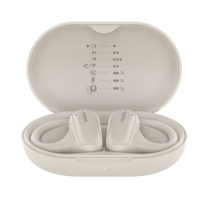 Belkin SoundForm ClearFit Open-Ear Wireless Earbuds White with Fast Charge, IPX5 and Bluetooth 5.3