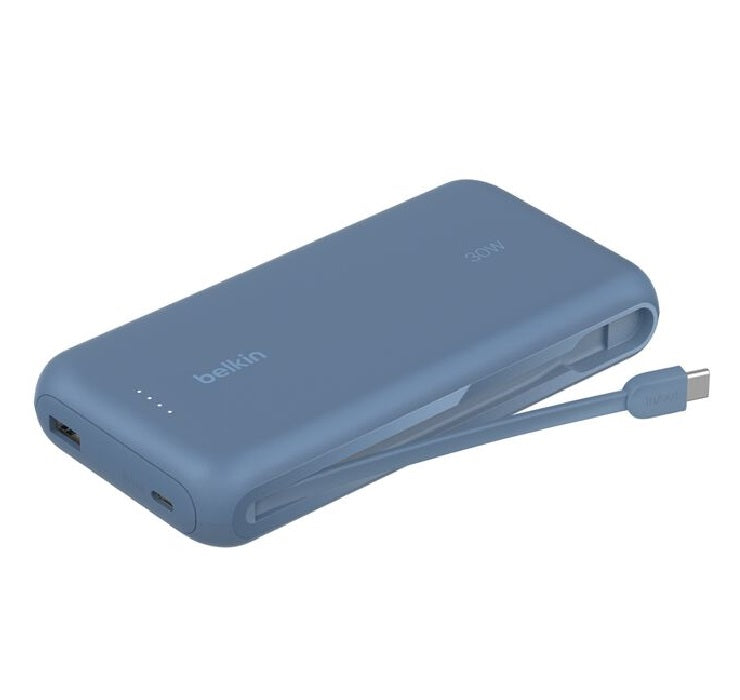 Belkin BoostCharge 20K mAh Power Bank With Integrated USB-C Cable - Blue