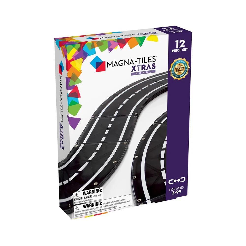 MAGNA-TILES XTRA Roads 12 Piece Magnetic Construction Set for Kids