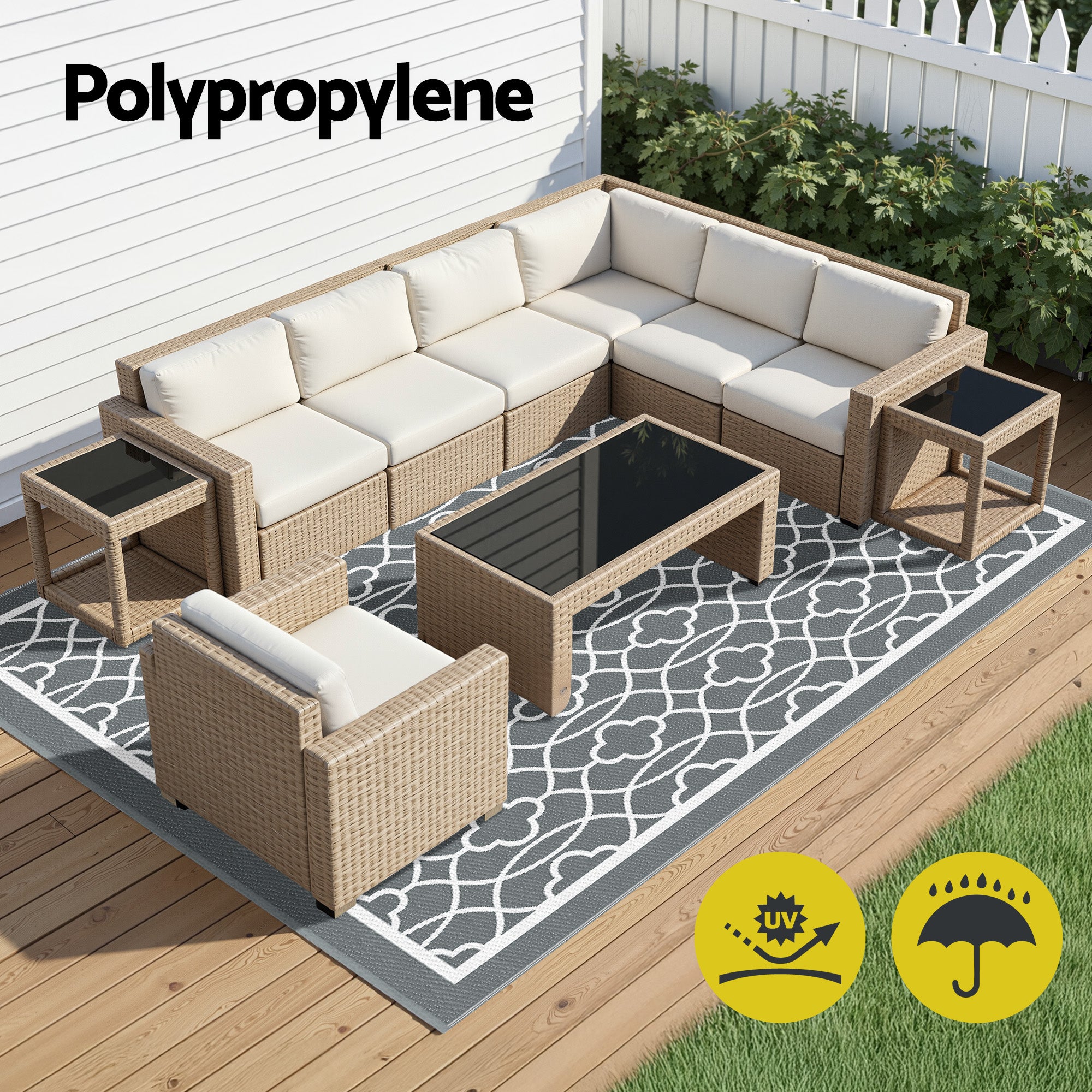 Gardeon Outdoor Rugs 274x366cm Large Carpet Reversible Mat PP Dual-Sided Patio Rug Grey