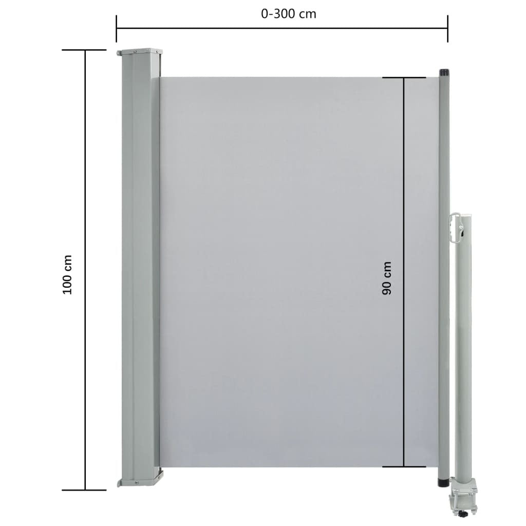 Patio Retractable Side Awning 100 x 300 cm Grey