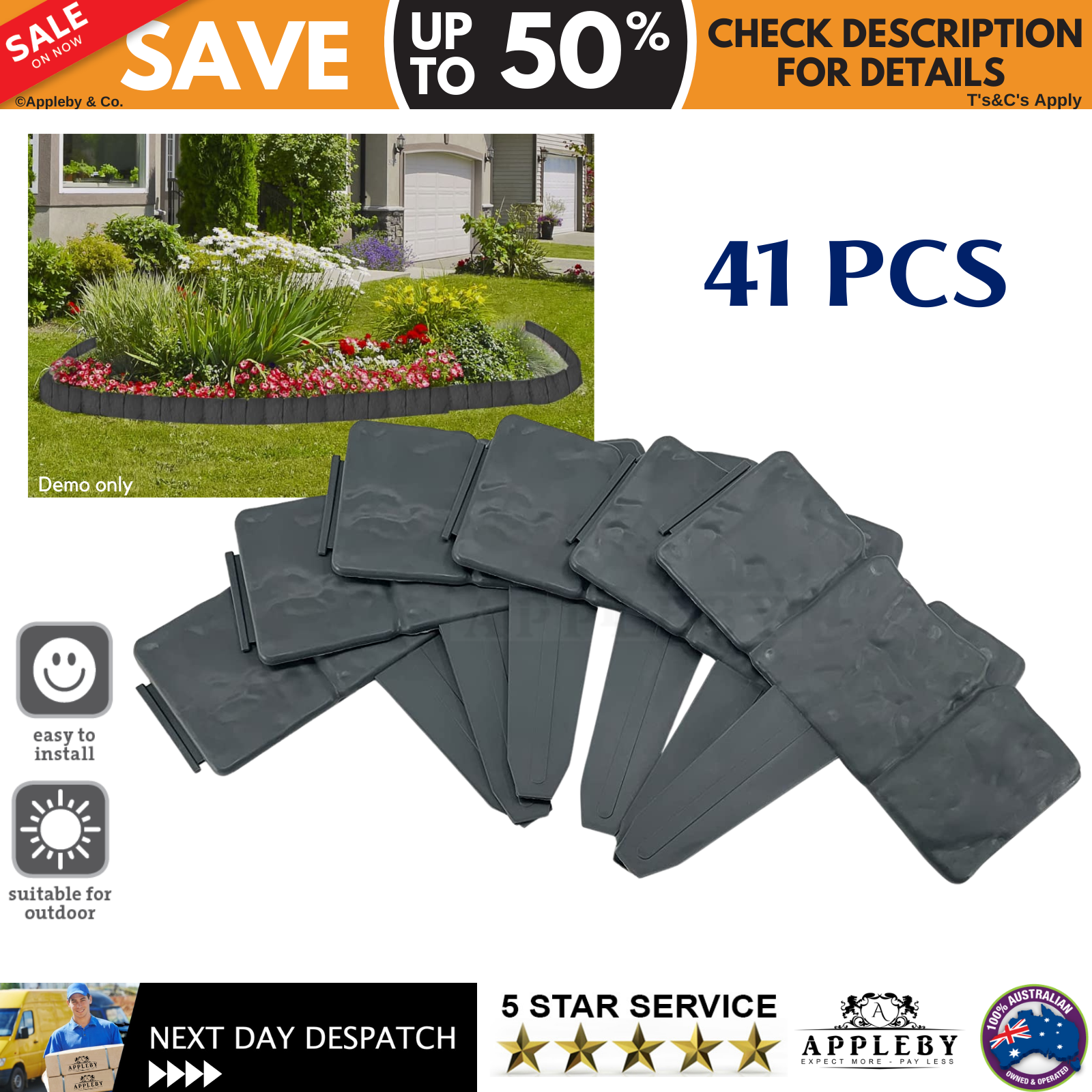 Plastic Garden / Lawn Fence Stone Look 41 pcs 10 m