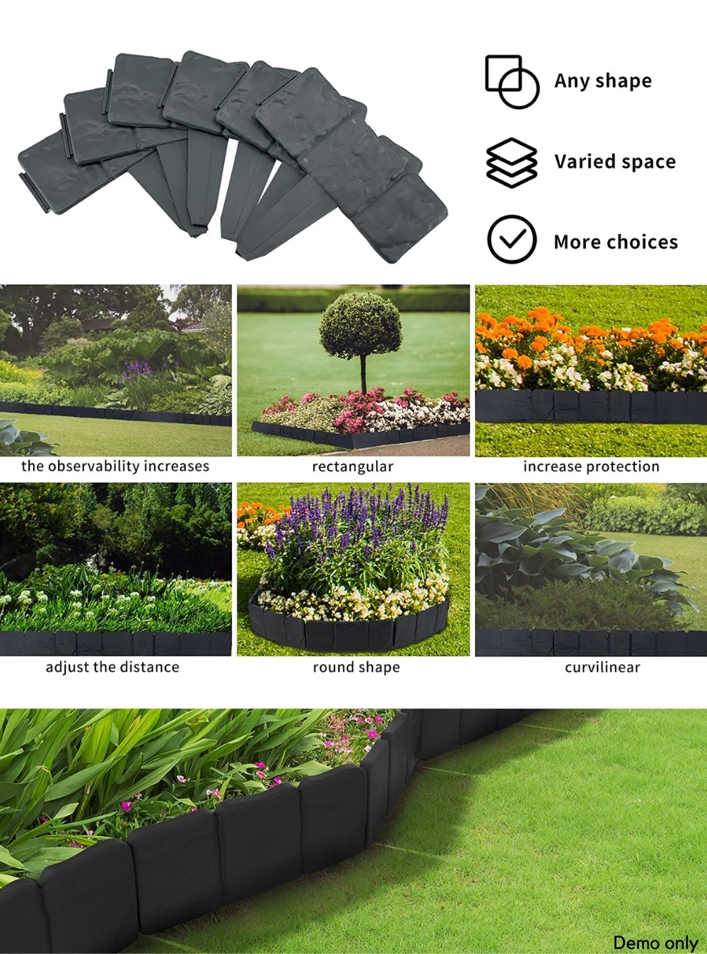 Plastic Garden / Lawn Fence Stone Look 41 pcs 10 m