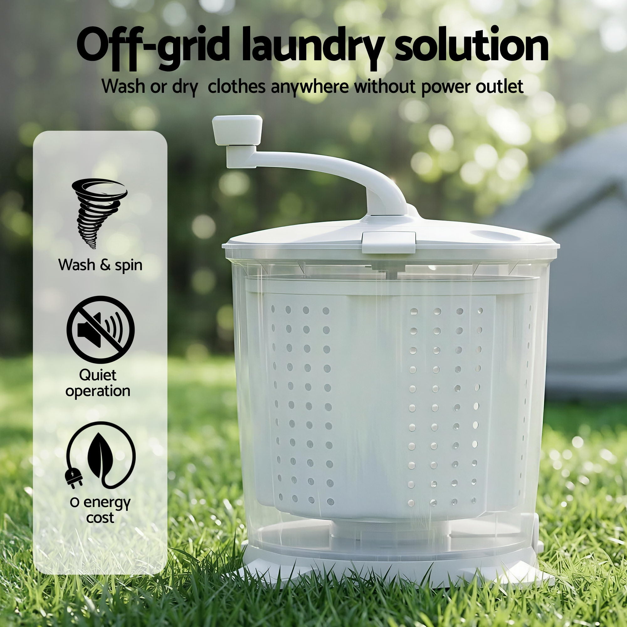 Devanti Portable Washing Machine Manual Spin Dryer Compact for Camping and Caravan