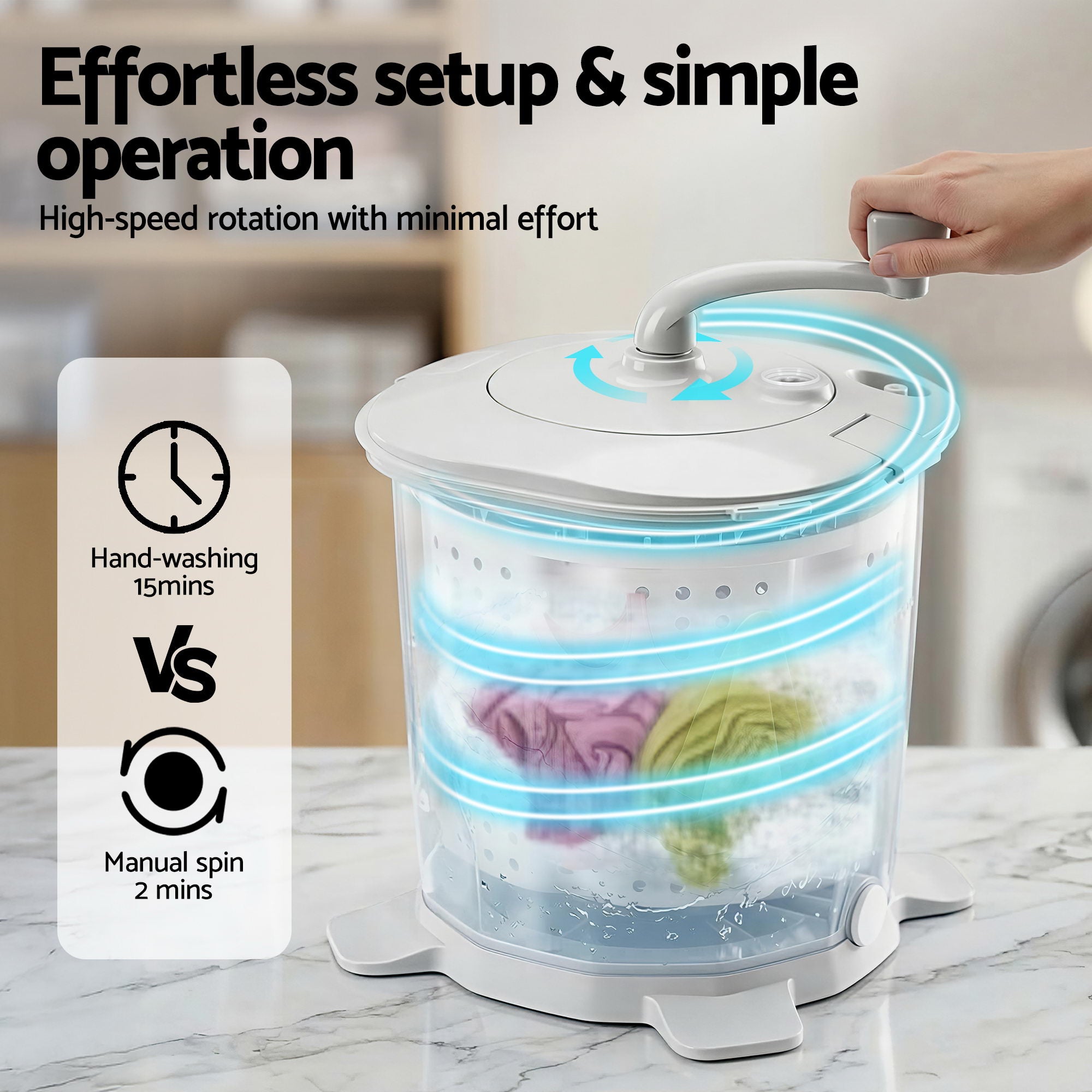 Devanti Portable Washing Machine Manual Spin Dryer Compact for Camping and Caravan
