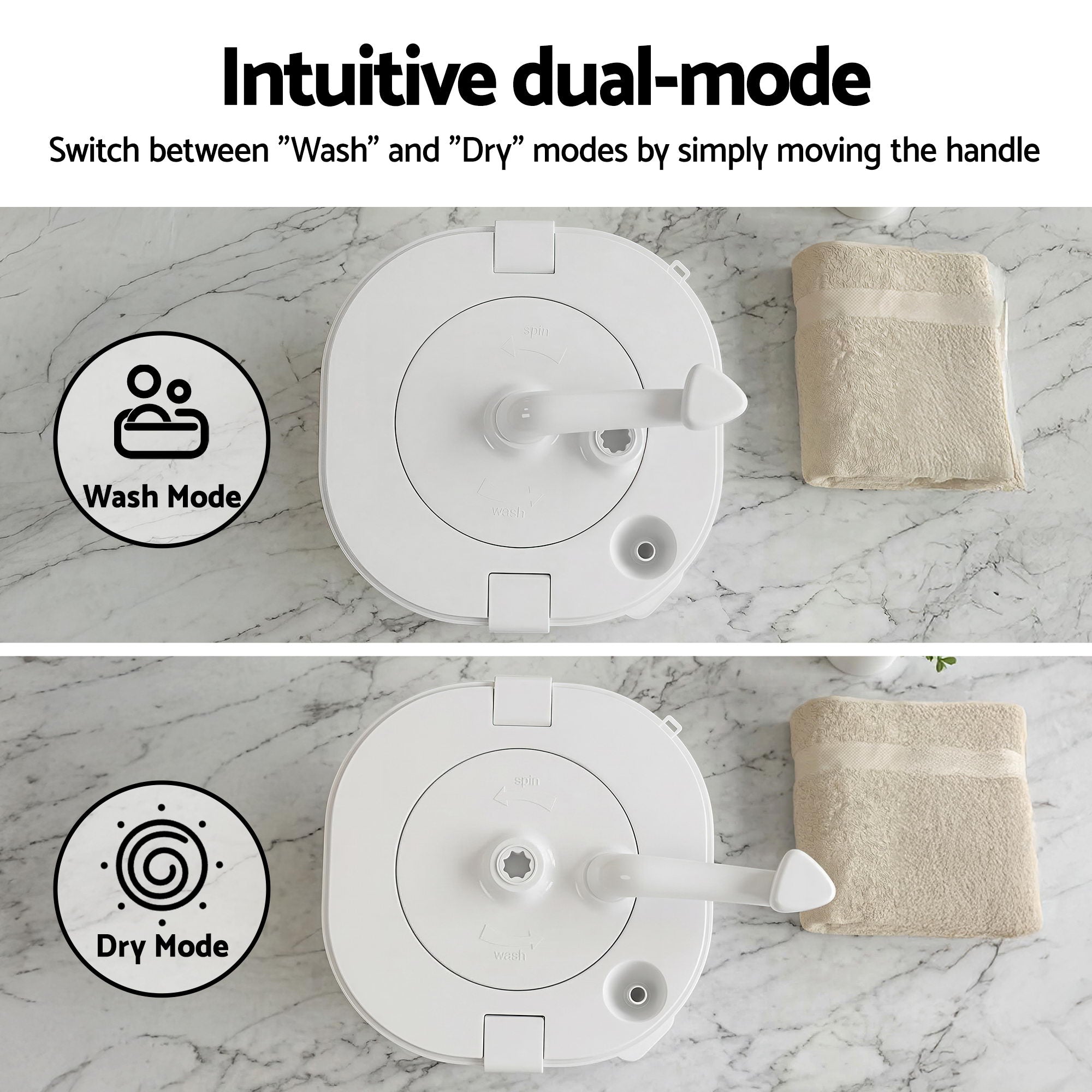 Devanti Portable Washing Machine Manual Spin Dryer Compact for Camping and Caravan