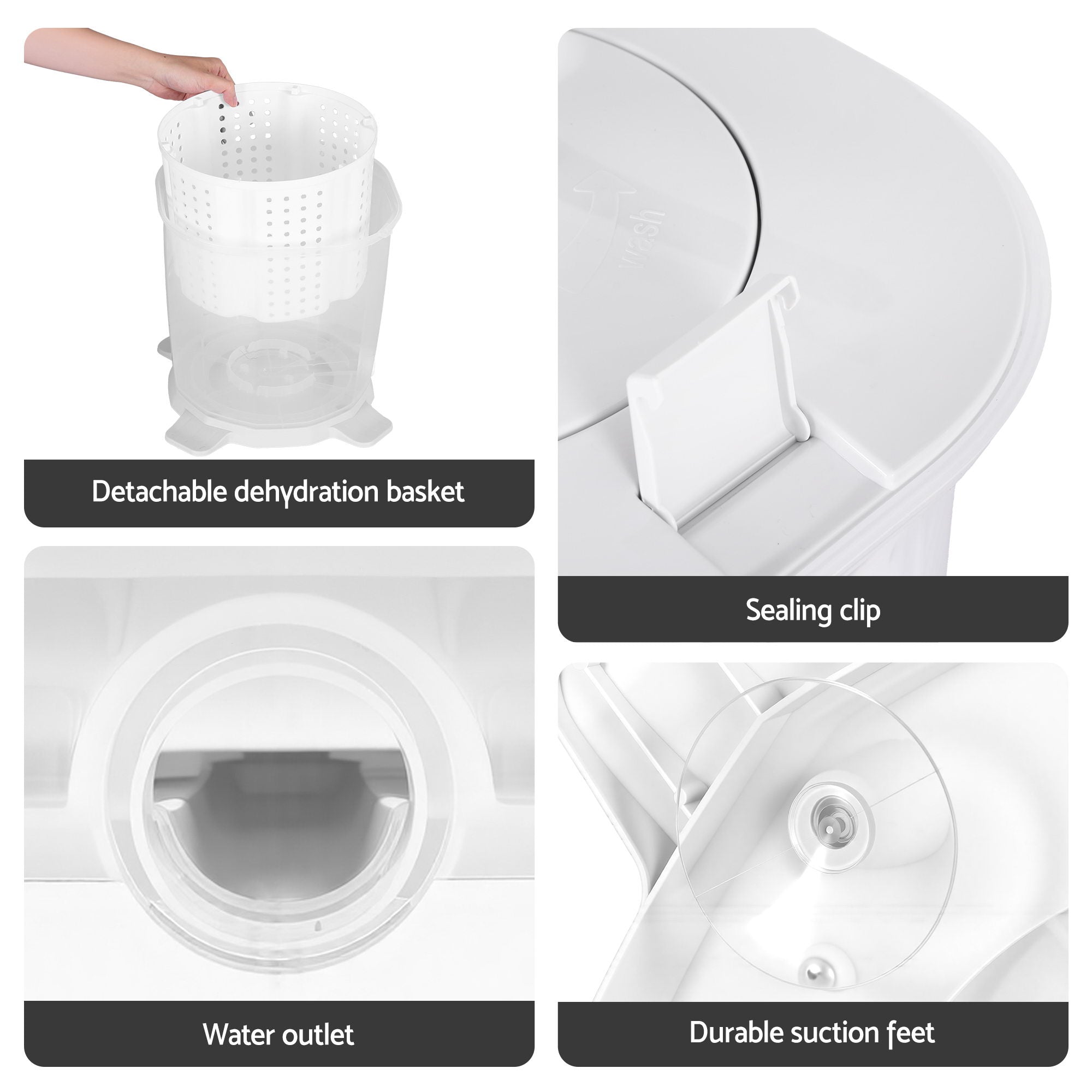 Devanti Portable Washing Machine Manual Spin Dryer Compact for Camping and Caravan