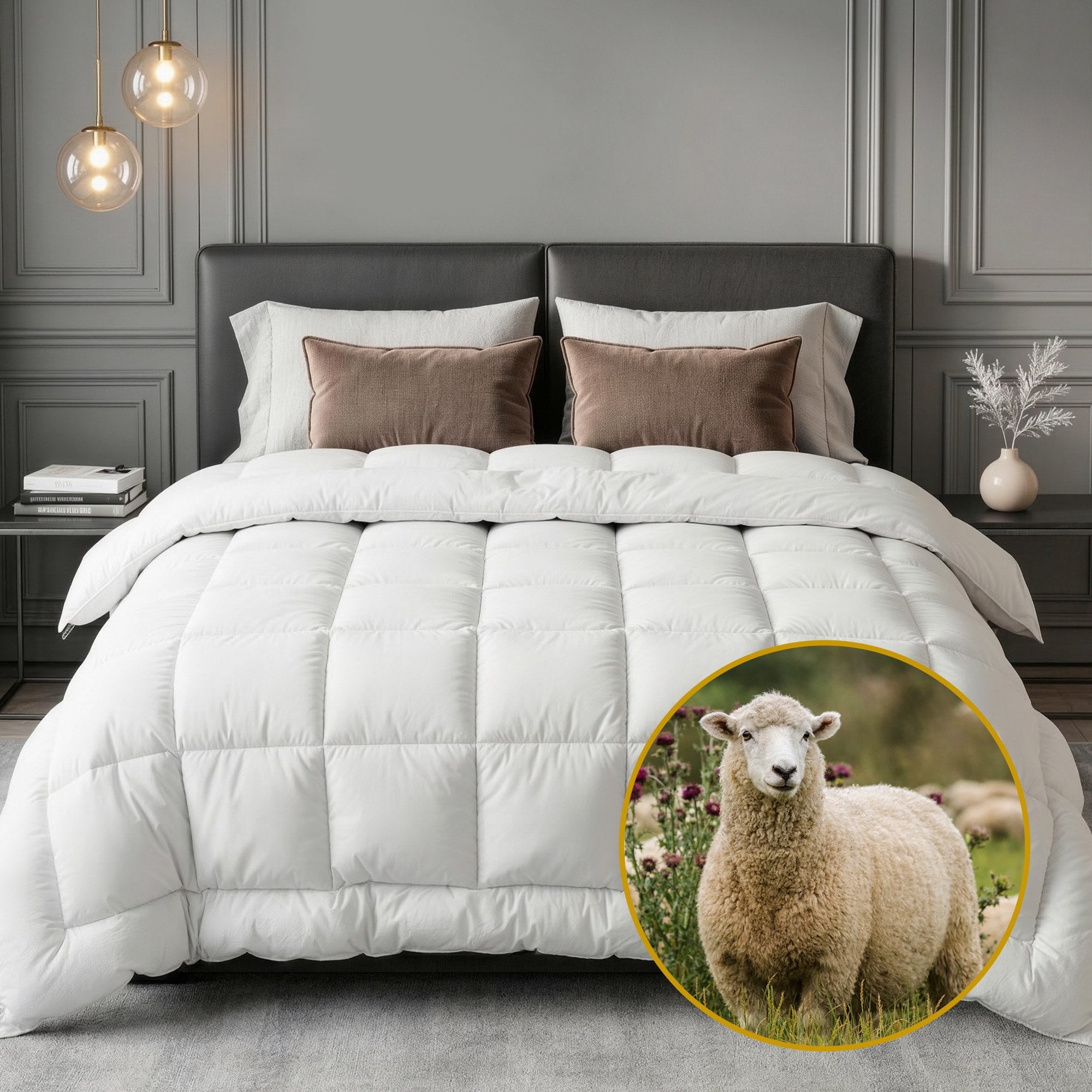 Giselle Bedding Wool Quilt 800GSM Extra Thick Double Doona Baffle Box Construction