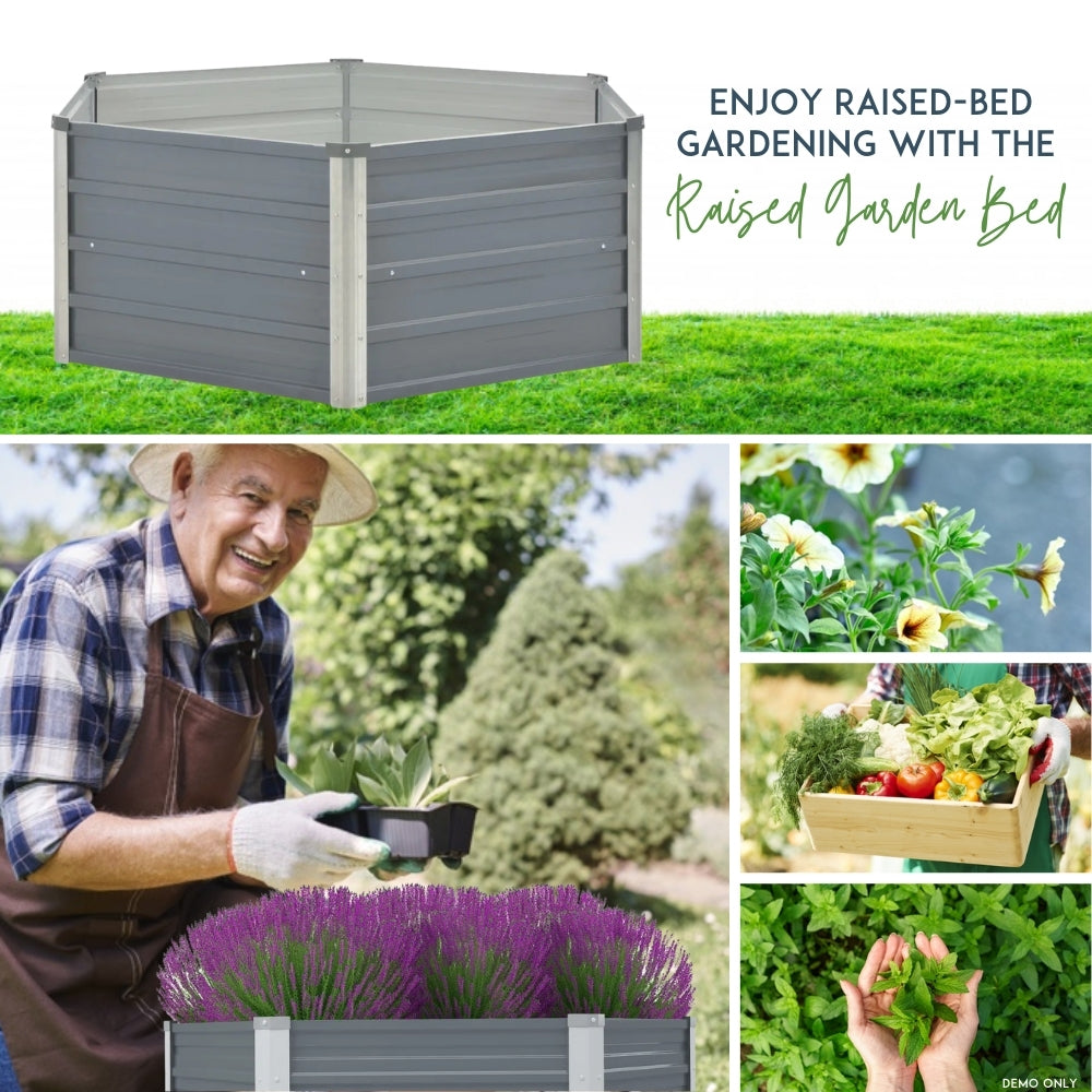 Raised Garden Bed 129x129x46 cm Galvanised Steel Grey