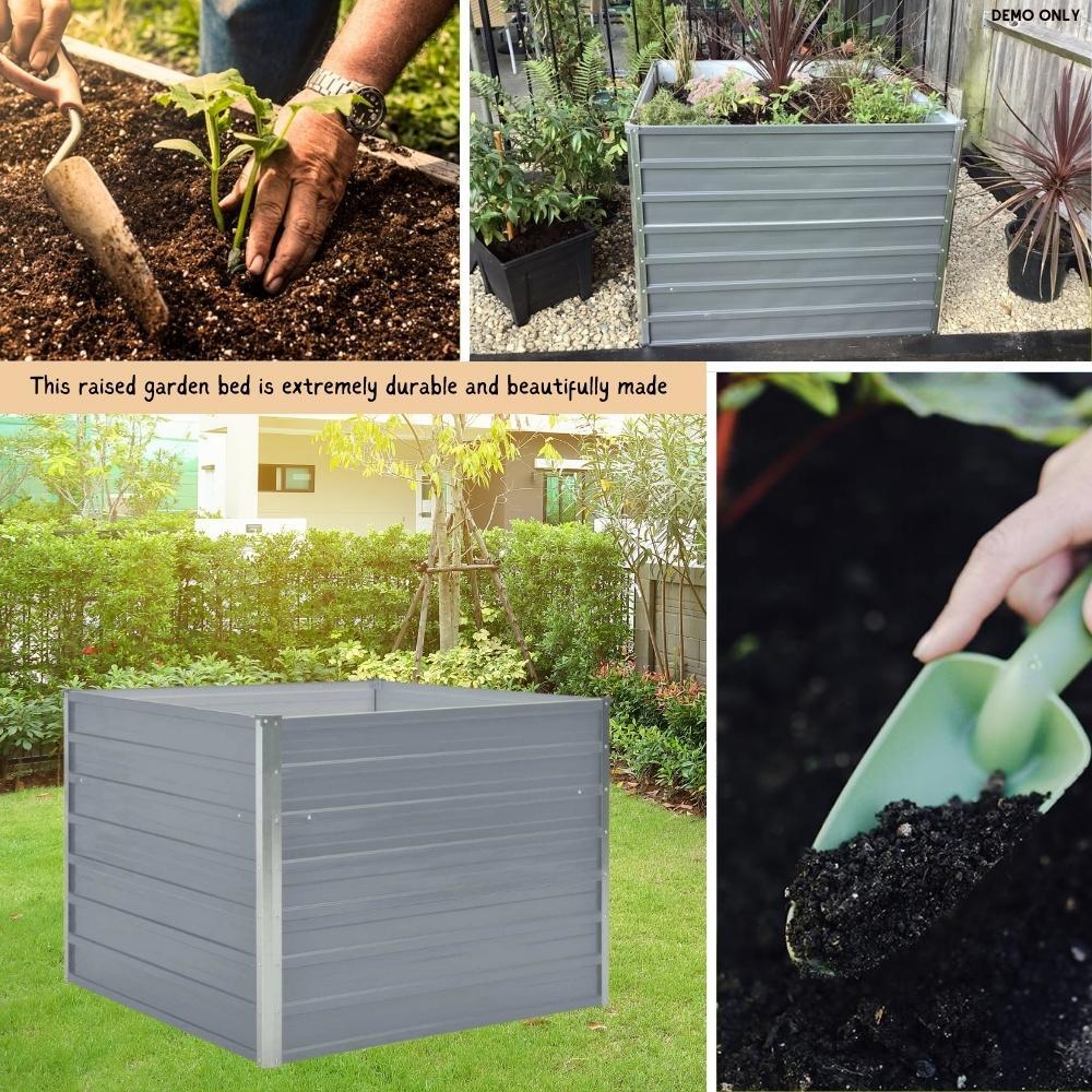 Raised Garden Bed 100x100x77 cm Galvanised Steel Grey